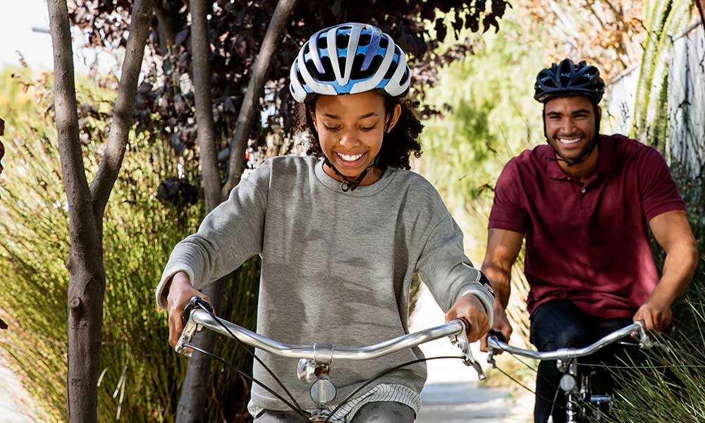 Family out for a bike ride.